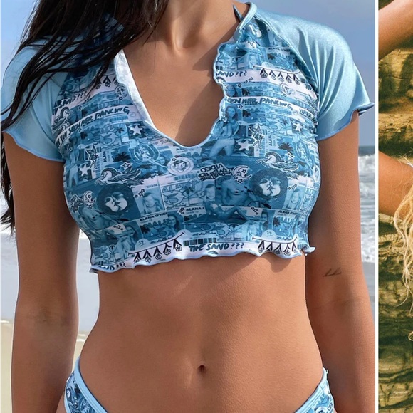 Frankies Bikinis Shine Blue Crop Top Bikini Top XL NWOT - Picture 1 of 8